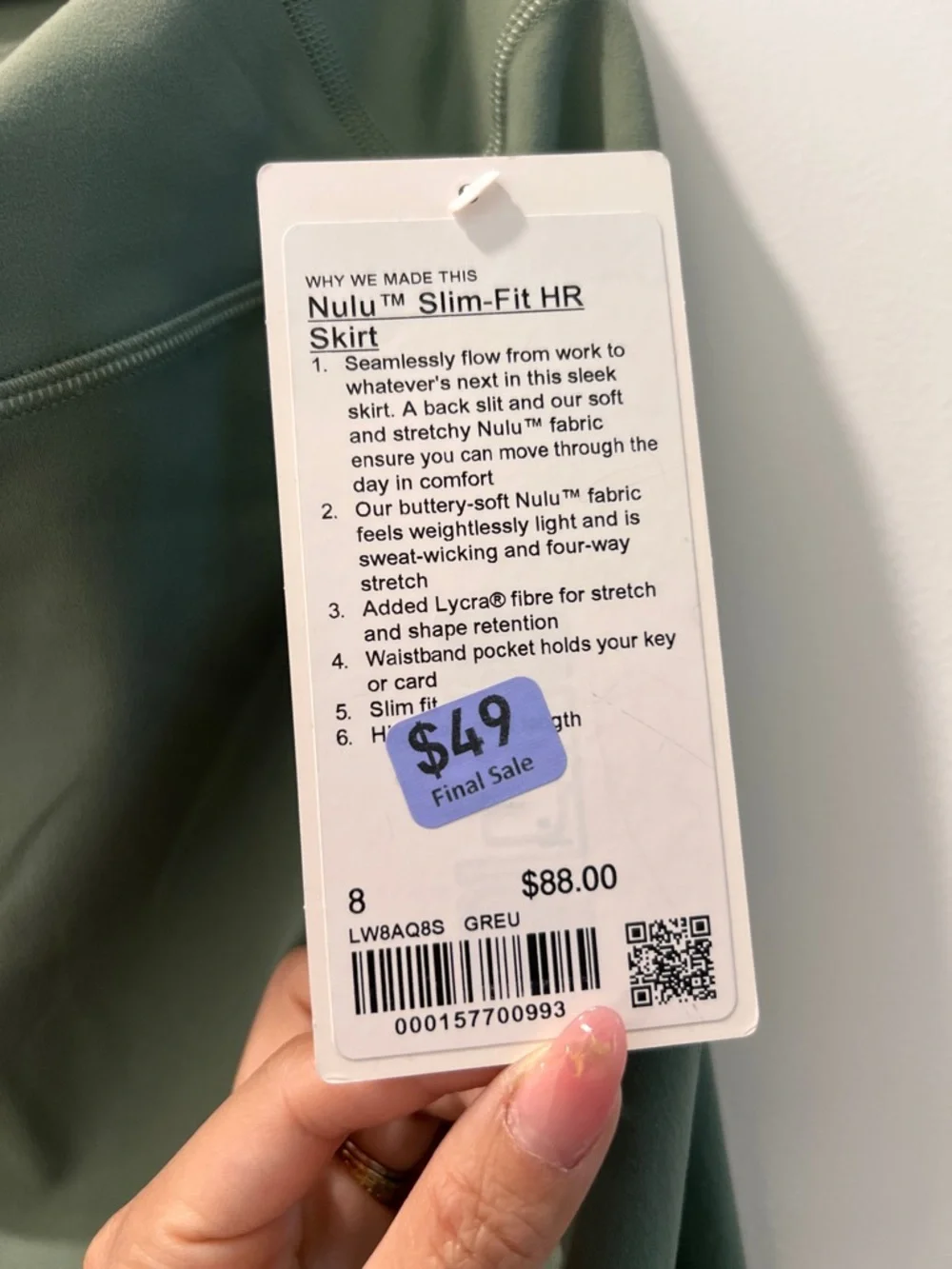 NWT❤️ 8 lululemon Nulu Slim-Fit High-Rise Skirt in Grey Eucalyptus